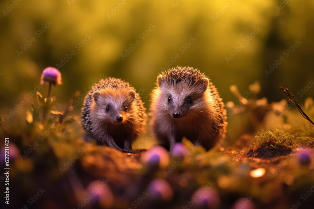 Fototapeta premium Hedgehog, Wildlife Photography, Generative AI