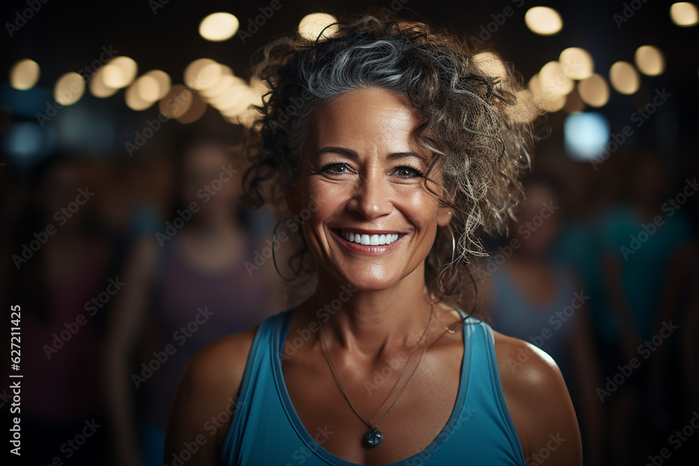 senior woman taking a gymnastics exercise at the fitness room, generative AI senior woman taking a gymnastics exercise at the fitness room, generative AI