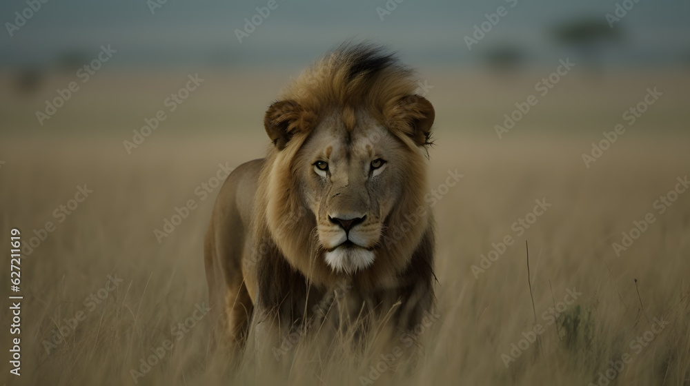 Obraz premium portrait of a lion in a field GENERATIVE AI