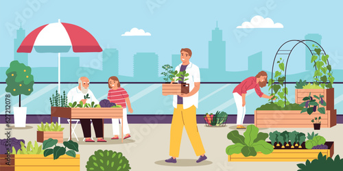 City Community Garden Flat Background