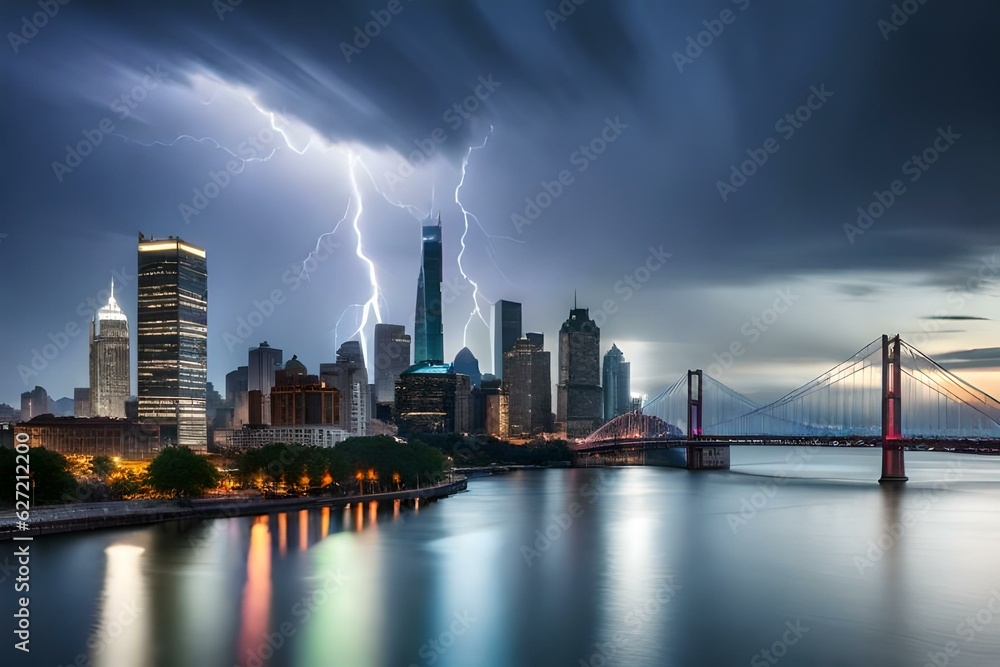 Obraz premium city skyline with storm