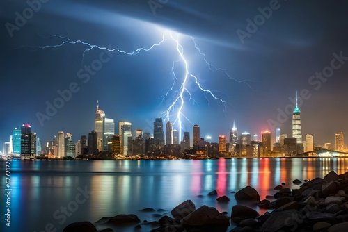 city skyline with storm