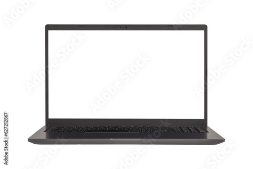 white mock up on laptop screen isolated on white background front view close-up