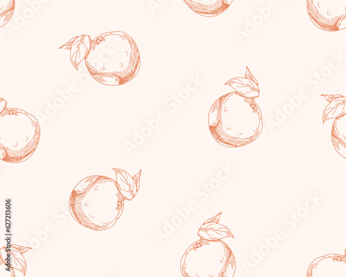 Seamless fruit pattern. Apricots, monochrome repeating print in vintage retro style. Hand-drawn endless background, texture design. Handdrawn vector illustration for textile, wrapping, wallpaper