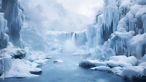 frozen waterfalls cascading down icy cliffs