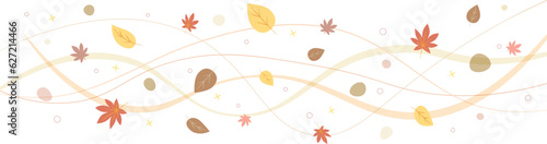 キラキラと紅葉した葉っぱとウェーブのベクター背景画像