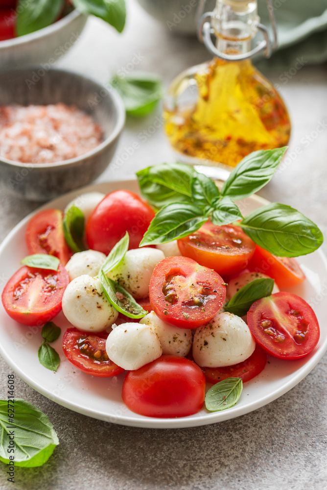 Caprese salad with tomatoes, mozzarella and basil. Caprese salad with tomatoes, mozzarella and basil.