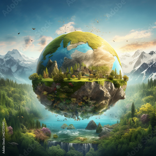 Full view of planet earth and nature landscape creative concept   World Environment Day   Save The Earth © Digi Zone by Das