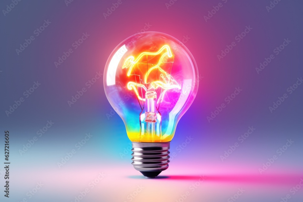 Light bulb with colour explosion on purple background, created using generative ai technology Light bulb with colour explosion on purple background, created using generative ai technology