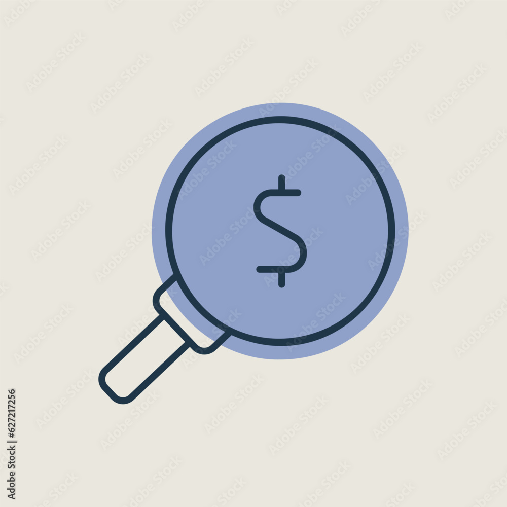 Looking for money. Dollar symbol magnifying glass Looking for money. Dollar symbol magnifying glass