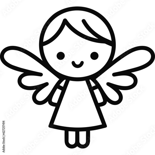 Cute angel fairy with wings outlined single icon svg vector outline