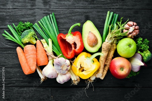 Healthy Super Food Selection.Healthy food concept. Vegetarian and vegan food: vegetables, fruits, seeds, legumes, leaf vegetables on light background.Healthy food selection.