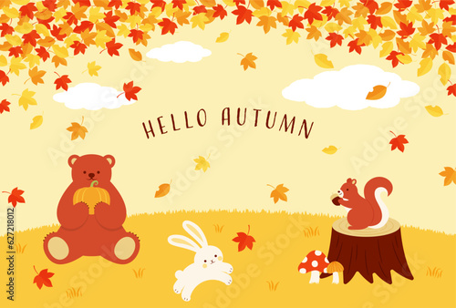 autumn forest vector background with animals for banners  cards  flyers  social media wallpapers  etc.