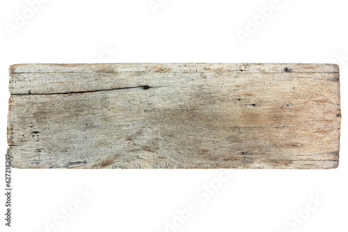 Old retro vintage wooden sign on white background with clipping path