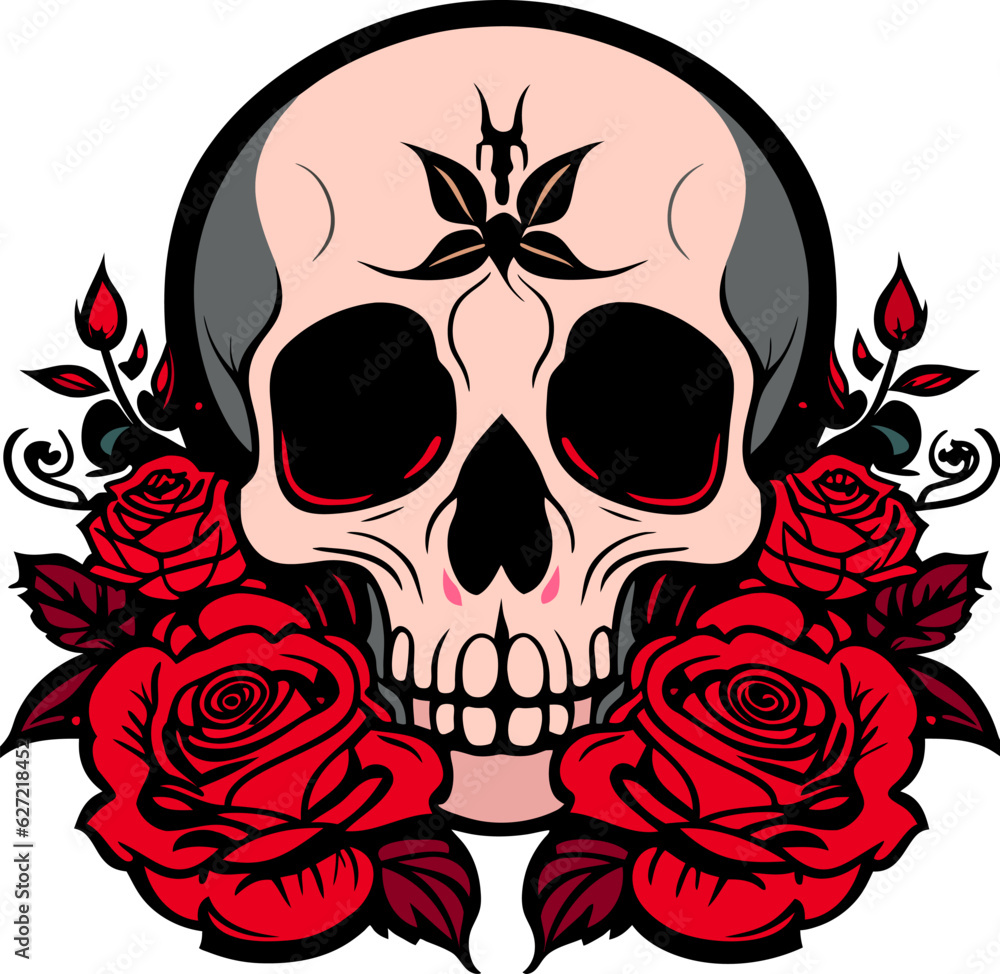 Fototapeta premium Skull with red roses