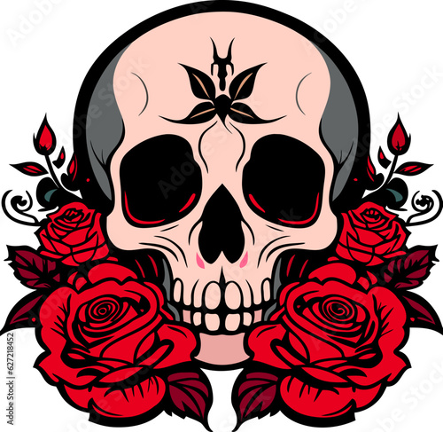 Skull with red roses
