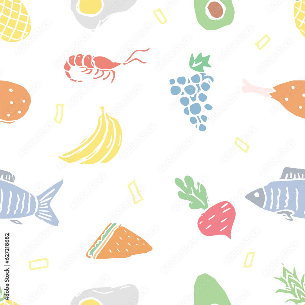 Naklejka premium Seamless food pattern. Colored food background