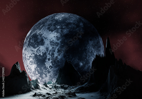 3D 4K Sci-Fi space exploration Planet moon sky stars clouds northlight