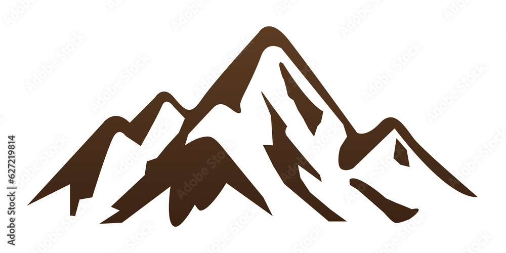 Mountain icon with brown color and shadow.