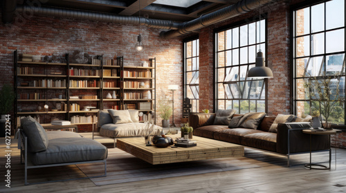 Living room interior in loft, industrial style © EmmaStock