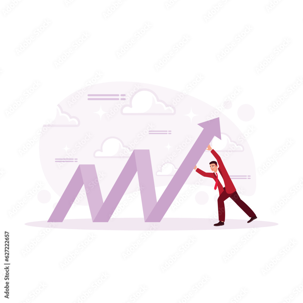 A team of businessmen raises the company's economic indicators. Anti-crisis action concept, economic recovery. Trend Modern vector flat illustration A team of businessmen raises the company's economic indicators. Anti-crisis action concept, economic recovery. Trend Modern vector flat illustration