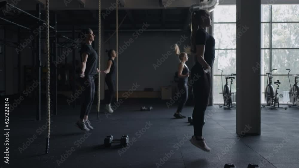 custom made wallpaper toronto digitalLose Weight Fitness Group Of Women Training In Gym, Female Athletes Skipping Rope, Group Classes