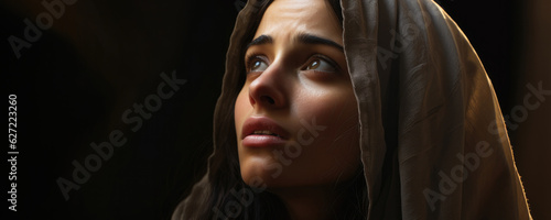 Portrait of a beautiful young biblical woman with copy space photo