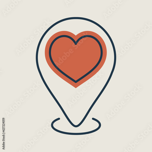 Map pointer with heart vector icon