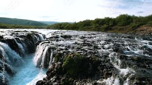 Shot Of Burara River With Bruarafoss Waterfall, Iceland