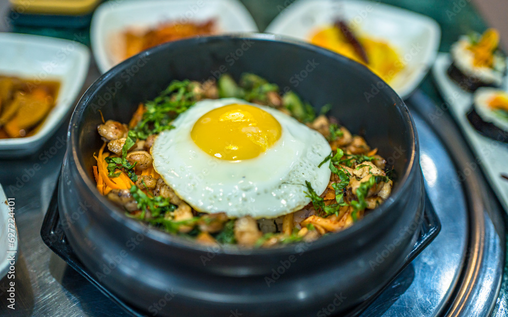 flat view of Korean traditional food bibimbap flat view of Korean traditional food bibimbap