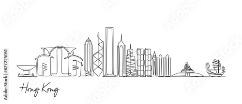 Continuous one line drawing of Hong Hongkong. Vector illustration for travel and tourim destination design concept photo