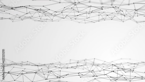 Abstract 3D animated background motion transformation gray dots lines in plexus grid on light background top and bottom border, future innovation digital network, 4K loop slow motion live wallpaper