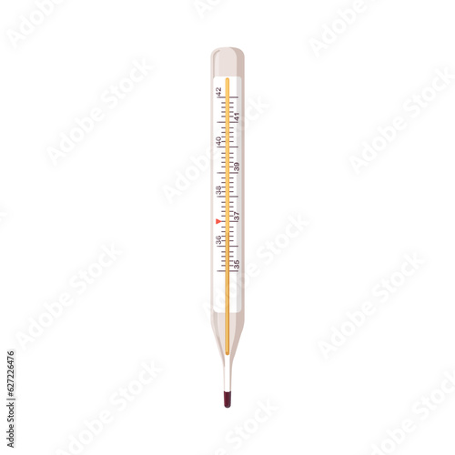 Mercury thermometer for body temperature measurement. Measuring tool, medical health device with Celsius scale. Medicine termometer. Flat vector illustration isolated on white background