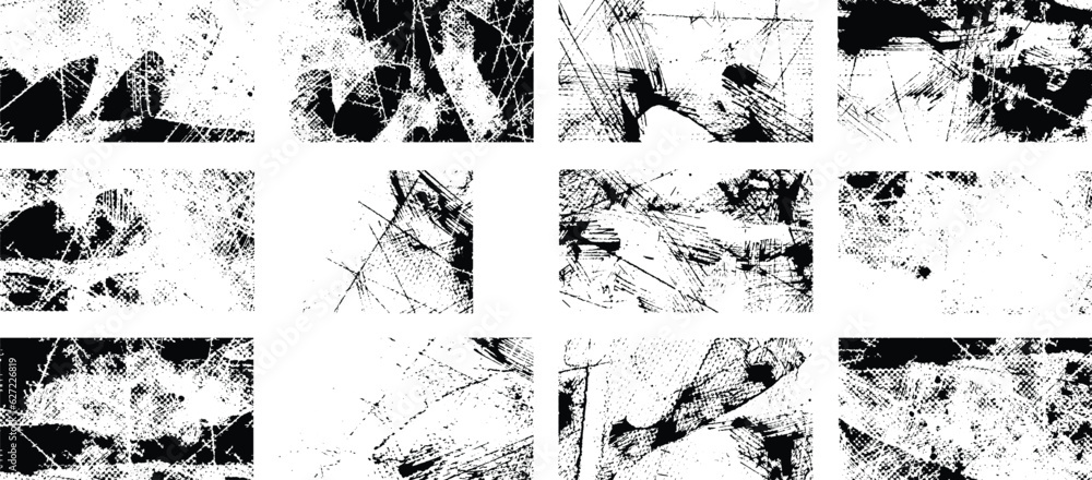 Overlay textures set stamp with grunge effect. Old damage Dirty grainy and scratches. Set of different distressed black grain texture. Distress overlay vector textures. Overlay textures set stamp with grunge effect. Old damage Dirty grainy and scratches. Set of different distressed black grain texture. Distress overlay vector textures.