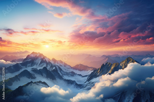 sunrise over the snowy mountains