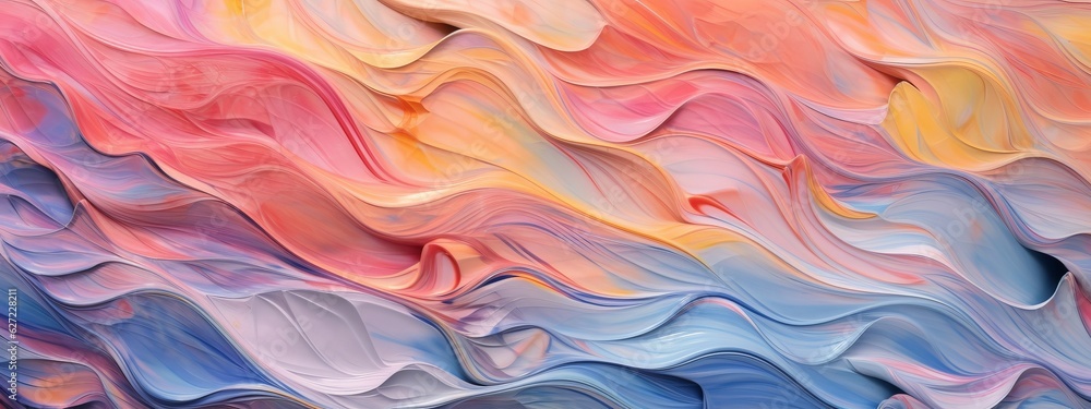 Abstract marbled acrylic paint ink painted waves painting texture colorful background banner - Bold colors, rainbow color swirls wave (Generative Ai)