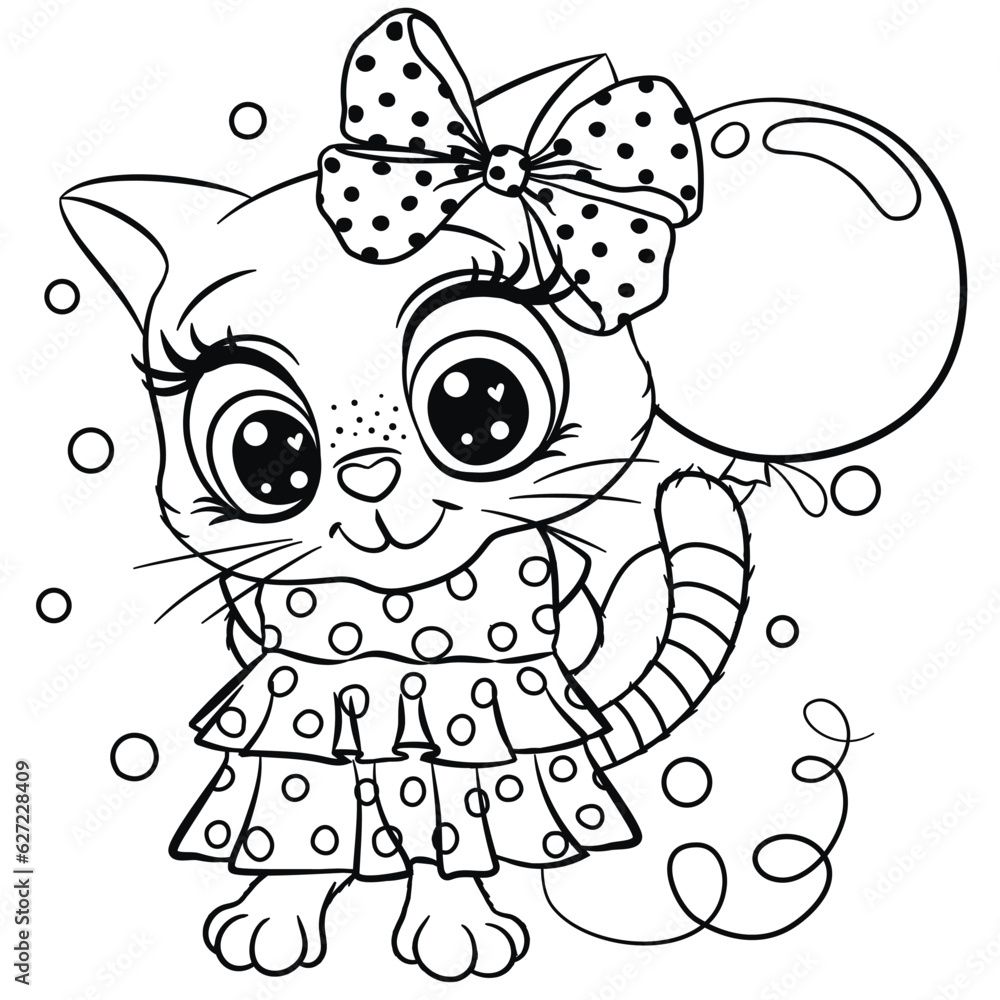 Naklejka premium Cute Cartoon kitty with bow