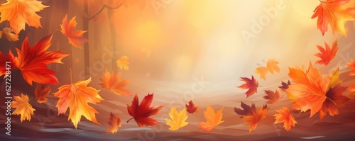 Flying fall maple leaves on autumn background