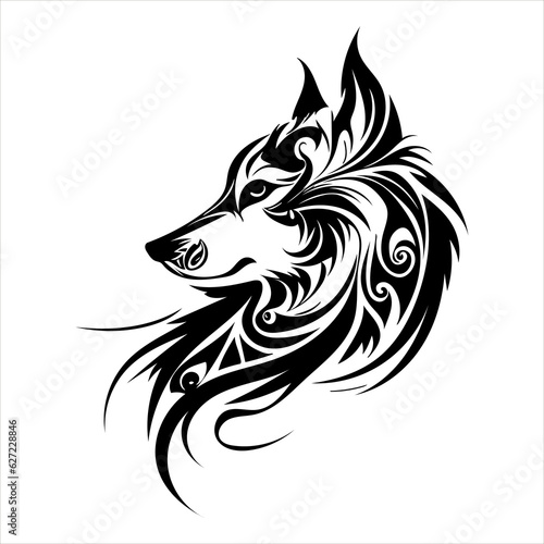 Wolf silhouette,, tribal style, isolated on white background