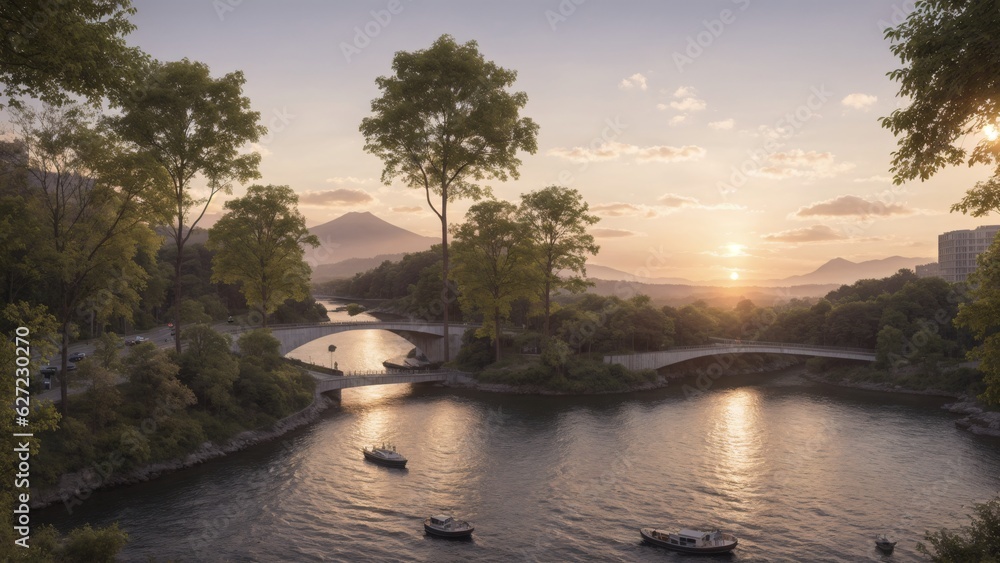 Fototapeta premium sunset over the river