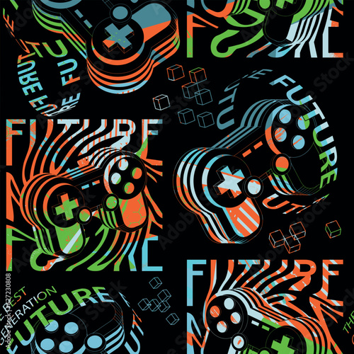 Seamless pattern with 3D joysticks. gaming cool print for boys and girls. Suitable for textiles, sportswear, web 