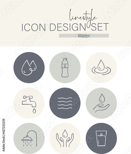 Linestyle Icon Design Set Water