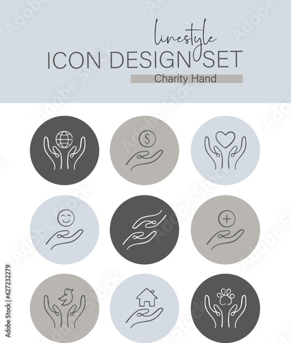 Linestyle Icon Design Set Charity Hand