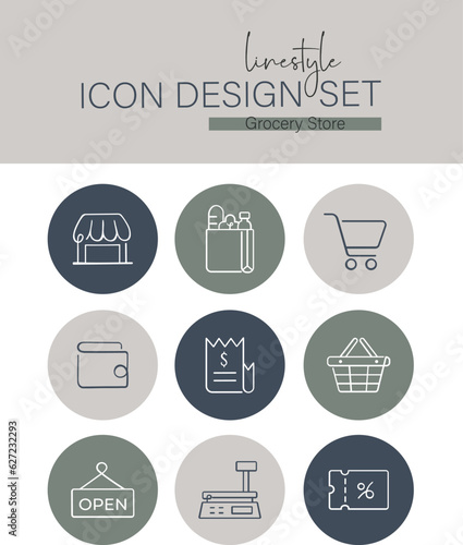 Linestyle Icon Design Set Grocery Store