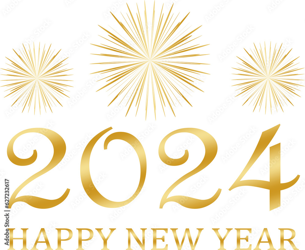happy new year 2024 - golden design, golden fireworks