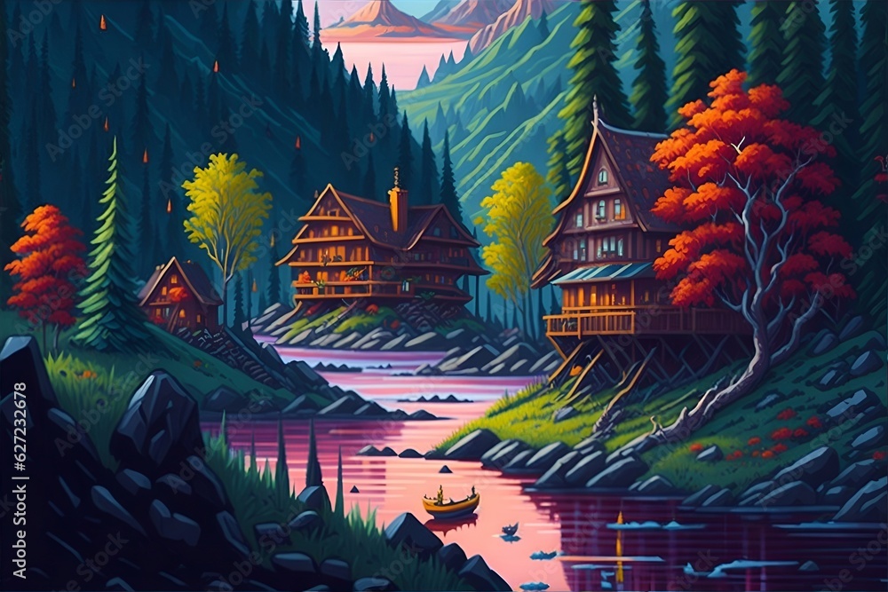 Beautiful vibrant color landscape. AI generated illustration