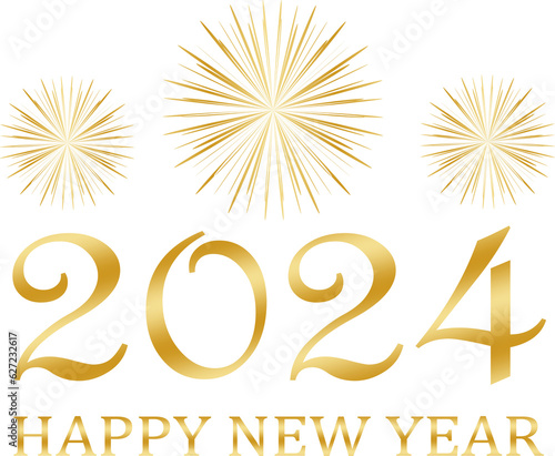 happy new year 2024 - golden design, golden fireworks photo