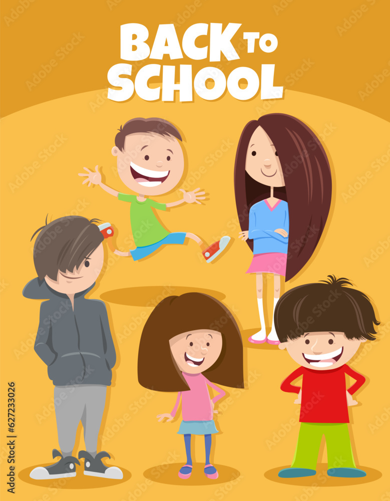 cartoon happy children with back to school caption cartoon happy children with back to school caption
