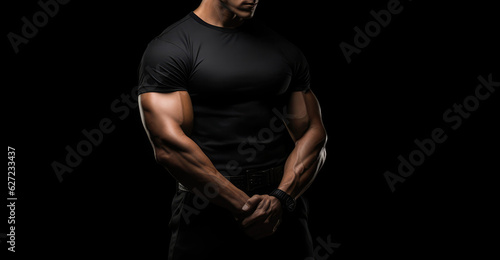 Slim Muscular Man Model On Black Background
