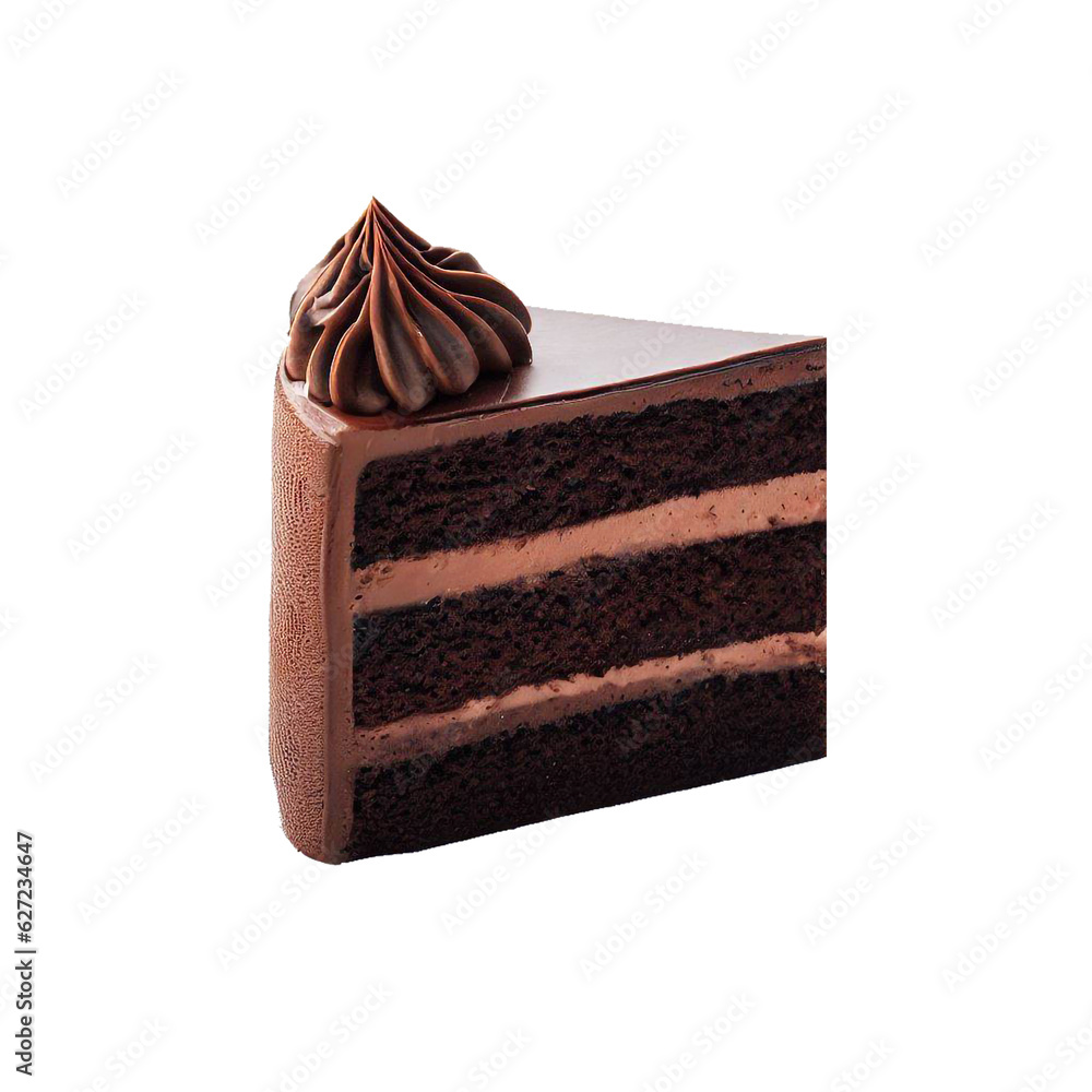 Chocolate cake slice isolated on transparent background with empty space Generative AI Chocolate cake slice isolated on transparent background with empty space Generative AI
